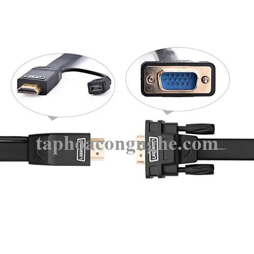 Ugreen 40232 3M màu Đen Cáp chuyển đỗi HDMI sang VGA kèm cổng trợ nguồn Micro USB MM101 30040232